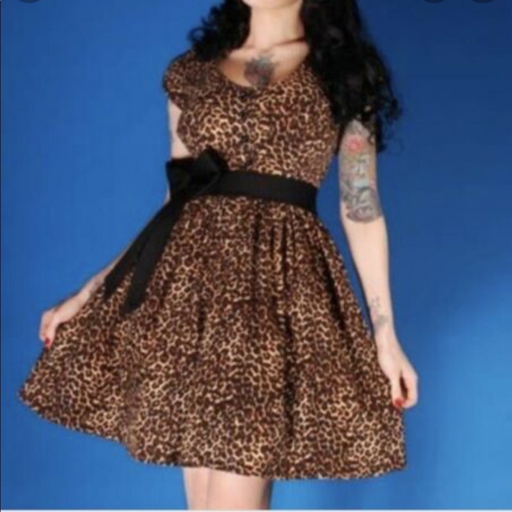 Pinup Couture/Deadly Dames leopard print baby doll dress. Size S.